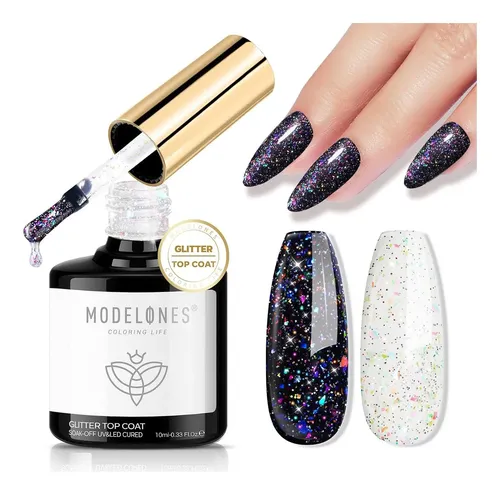 Top Coat Glitter Gel Modelones 0.33 Fl Oz A1 Clear Confetti
