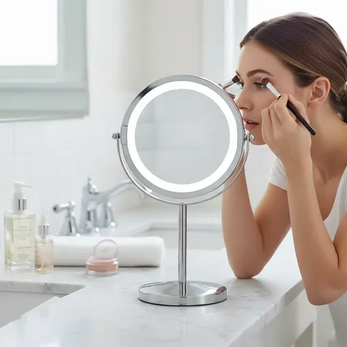 Espejo Aumento 10x Luz Led Mesada Reversible Baño Maquillaje