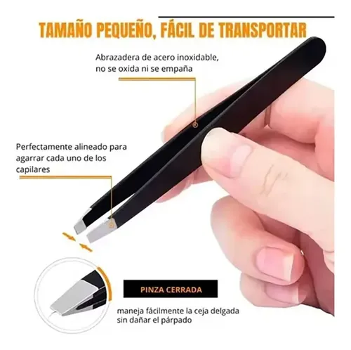 L/x Set 6 Pinzas Y Tijeras Para Cejas Con Estuche Negro Lisa