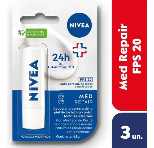 Protector Labial Humectante Nivea Derma Care Fps 20 X3 Un