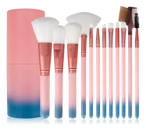 12 Brochas De Maquillaje + Cubo Plástico Portátil Gradient