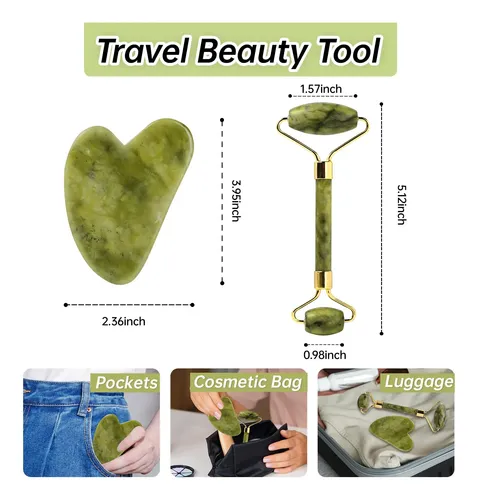Set De Rodillos Gua Sha Y Face Olaemuo Jade Para Reducir La