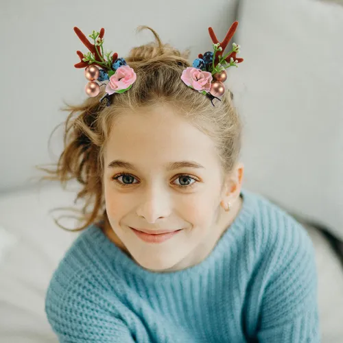 1 Par De Pinzas De Pelo Navideñas Con Flor Y Decoraciones
