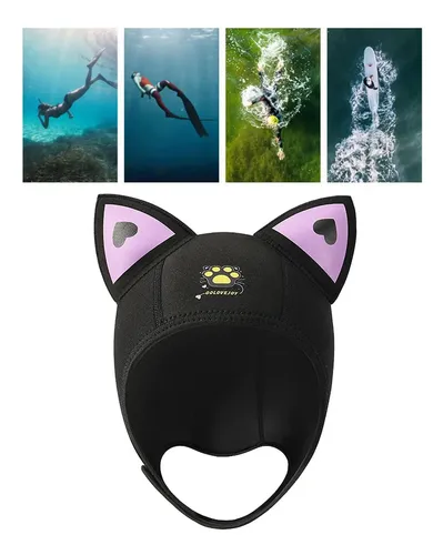 Gorro De Neopreno Con Orejas De Gato Para Buceo, Gorro Negro