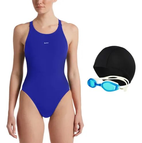 Combo Malla Natacion Safit Mujer + Antiparras + Gorro Tela