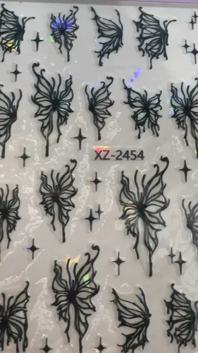 Stickers Para Uñas Cromados Destellos Moños Gemas 5d Y 6d Mariposas negras XZ-2454