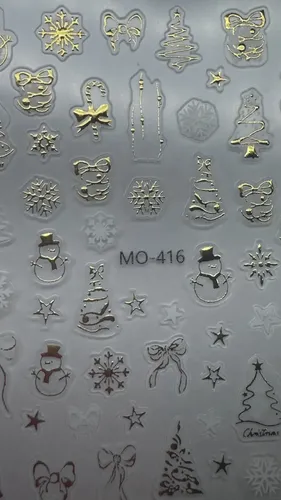 Stickers Para Uñas Cromados Destellos Moños Gemas 5d Y 6d Navidad dorado y blanco MO-416
