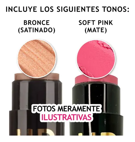 Kit Contorno Cremoso Barra Iluminador Rubor Stick Hd Katalia Tono Del Maquillaje X2_bronce Satinado – Soft Pink Mate
