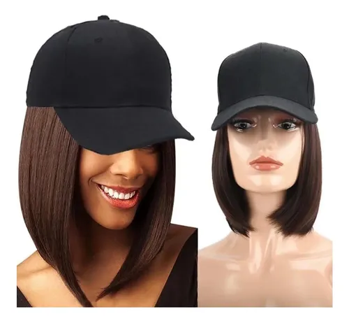 Iluu De 9 Pulgadas Bobo Corta Bobo Recto Con Gorra De Negro,
