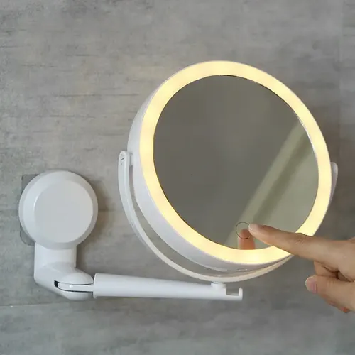 Espejo Baño Pared Adhesivo Luz Led Con Aumento