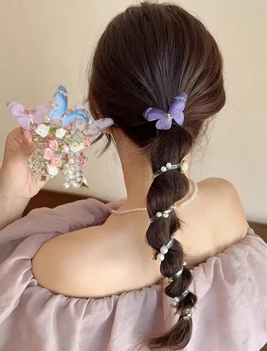 4 Pzas. Ligas Suaves Espirales Con Mariposa Para El Cabello