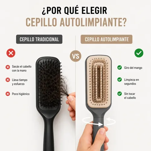 Peine Para Cabello Mango Giratorio Autolimpiante Unisex