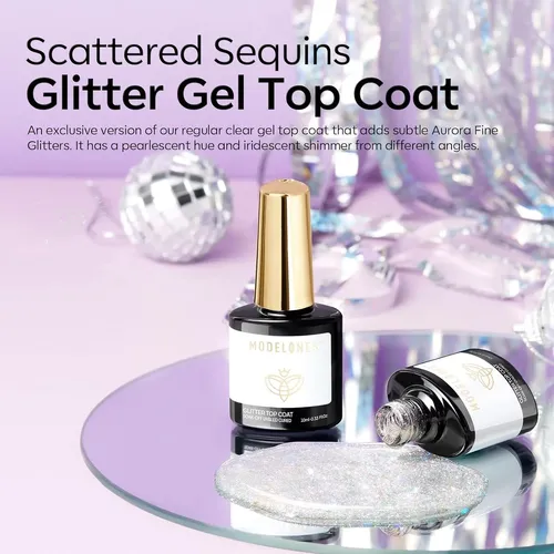 Top Coat Glitter Gel Modelones 0.33 Fl Oz A1 Clear Confetti