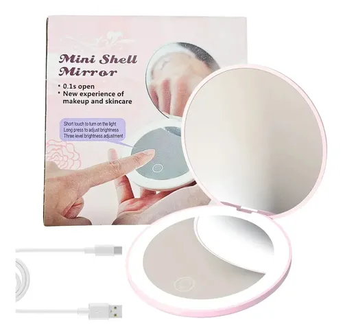 Mini Espejo Compacto C/ Luz Led Cartera Recargable 3 Tonos
