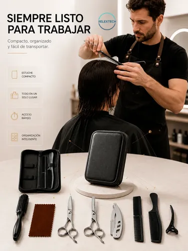 Kit Corte Cabello Profesional Estuche Tijeras Peines Complet
