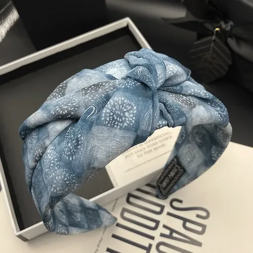 Diadema Ancha De Tela Azul, Elegante Aro De Pelo Para Cráneo