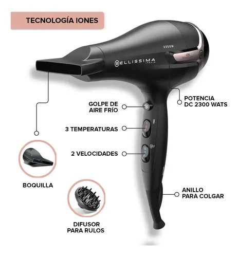 Secador De Pelo Bellissima K9 2300 Ion Plus Dc Negro
