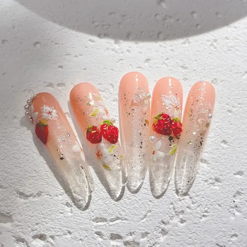 Pegatinas Para Uñas De Fresa Y Flores Jelly