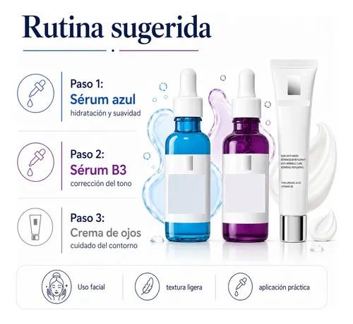 Kit Skincare Facial Sérum B3 Hidratante Crema Ojos 3 Piezas
