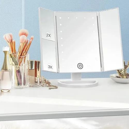 Espejo Led Triple Maquillaje Belleza Con Aumentos 241344 Marco Blanco