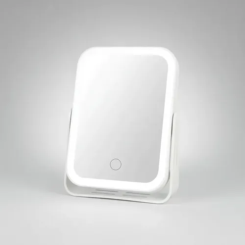 Espejo De Mesa Con Luz Led Táctil Recargable Blanco