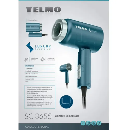 Secador Pelo Viaje Yelmo Sc-3655 Secadora Bivolt Compacta