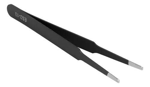 Pinza Recta Antiestática De Acero Inoxidable Con Punta Cuadr Negro