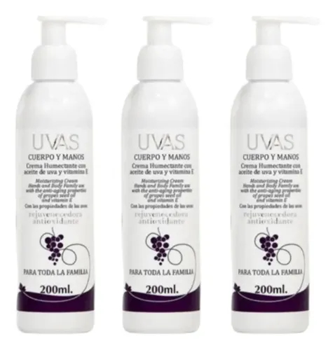 Crema De Cuerpo Y Manos 200ml Uvas X 3