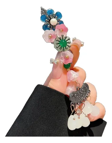 //vintage Chinese Hanfu Flower Tassel Hair Clip//