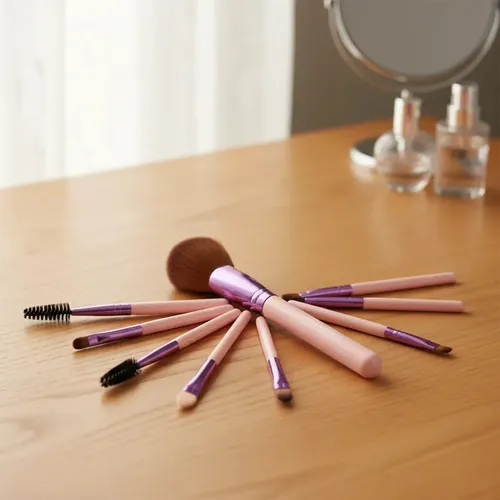 Set De Brochas De Maquillaje Con Espejo Skora Beauty Rosa