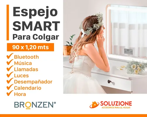 Espejo Horizontal Inteligente Luz Led 120x90cm Bluetooth