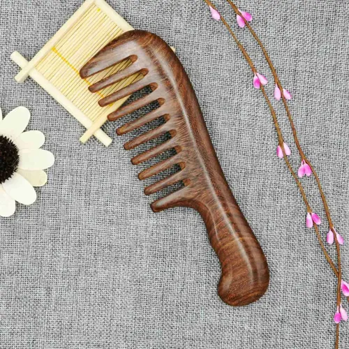 Peine De Dientes Anchos De Sándalo Para Cabello Rizado, Port