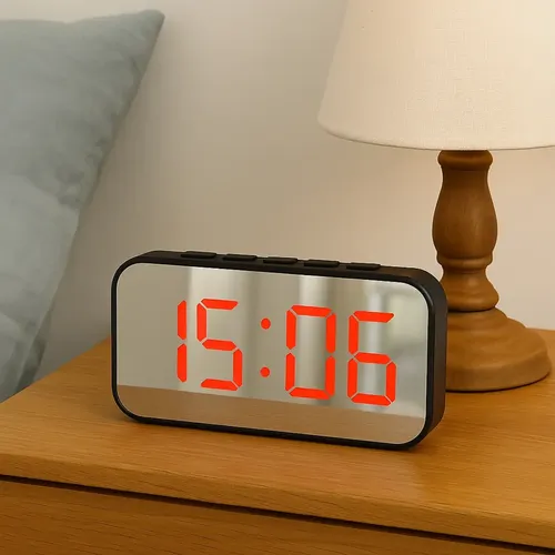 Reloj Despertador Digital LED Espejo KOABIT Alarma Pantalla LED Funciona con Pilas o USB Mesa Dormitorio Oficina Negro