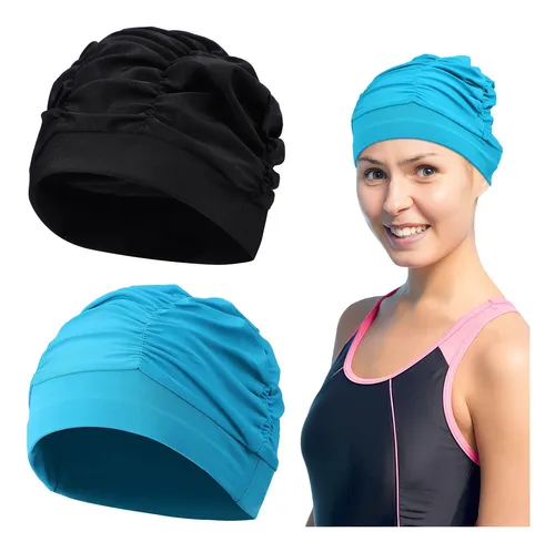 2 Gorros De Baño Elásticos De Tela Plisada Para Mujer Y Homb