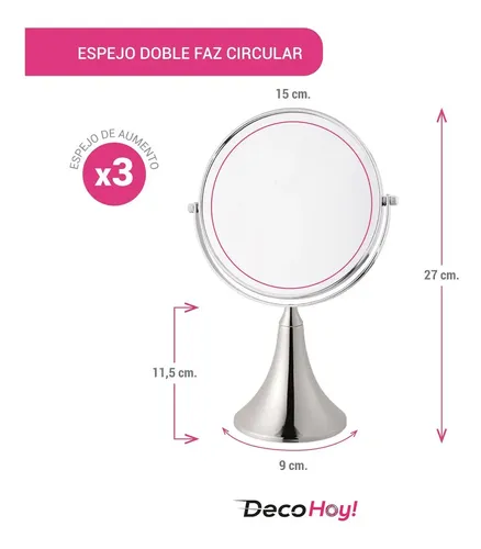 Espejo Maquillaje Aumento X3 Doble Faz Base Cromado Premium