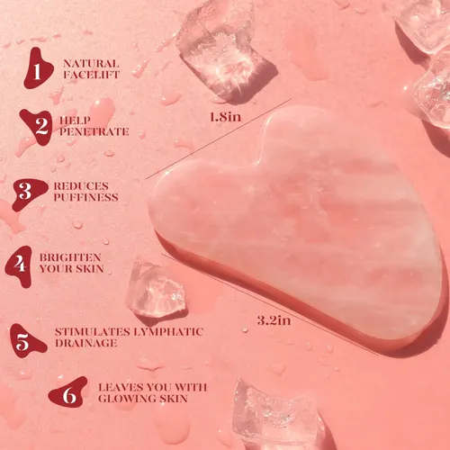 Herramienta Facial Gua Sha Baimei Rose Quartz Para Rostro Y