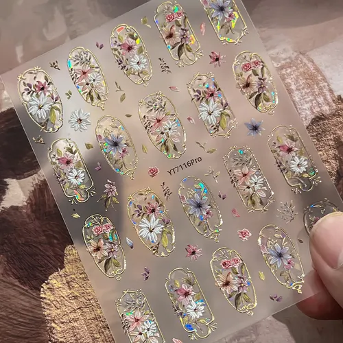 Pegatinas Para Uñas Con Foil Dorado Y Diseño De Flores