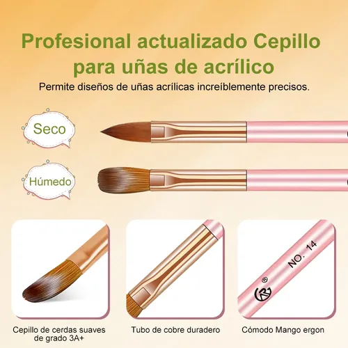 Kit De 3 Pinceles Acrílicos Para Uñas Profesionales Mj303