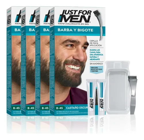 Kit 4 Tintura For Men Barba Y Bigote Tono Castaño Oscuro