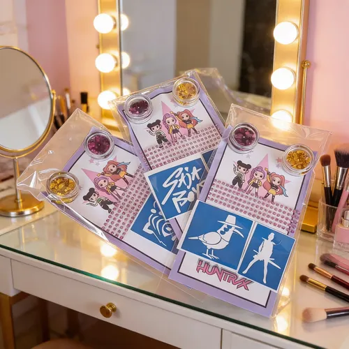 Kit Set Maquillaje Guerrera K-pop Strass Glitter Sténcil