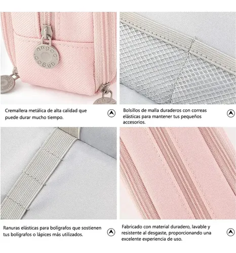 Estuche Organizador Escolar Grande Con 3 Compartimentos Rosa