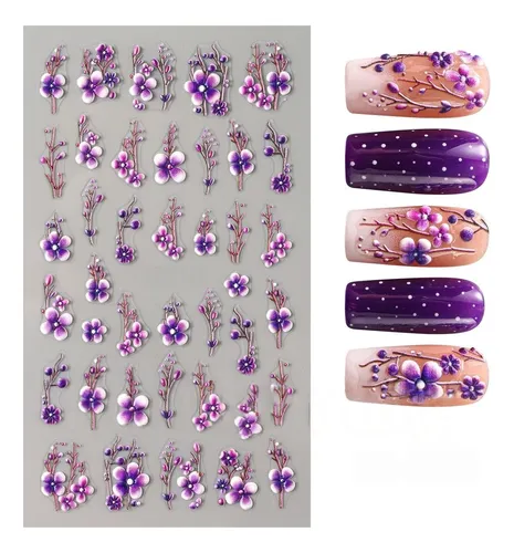 5 Hojas Pegatinas 5d Florales Para Decoración De Uñas