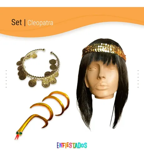 Peluca Cleopatra Con Vincha Brazalete Pulsera Fiesta Disfraz