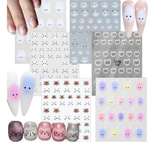 Sticker Para Uñas – Gatitos Kawaii – Pack X6 Modelos Pack 6 Modelos Gatitos
