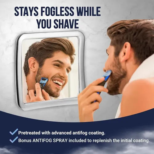 Espejo Antivaho Baño Cromo 1x Aumento Ventosa Gris