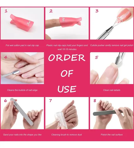 Hoewina Kit Quita Esmalte Gel 10 Clips Rosa