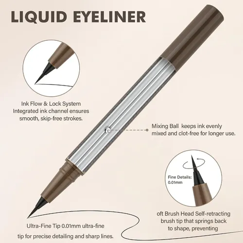 Delineador Líquido Ultra Fino Marrón Mate Anwuozu 0.01 Mm