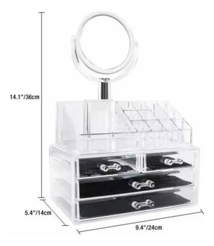 Organizador Acrílico De Maquillajes Y Cosméticos Con Espejo Transparente