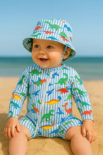 Traje Baño Bebe Nene + Gorro Malla Protección Solar Uv50
