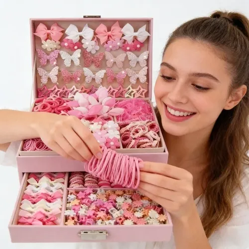 Set 520 Accesorios Para El Pelo Niñas Con Caja Organizadora